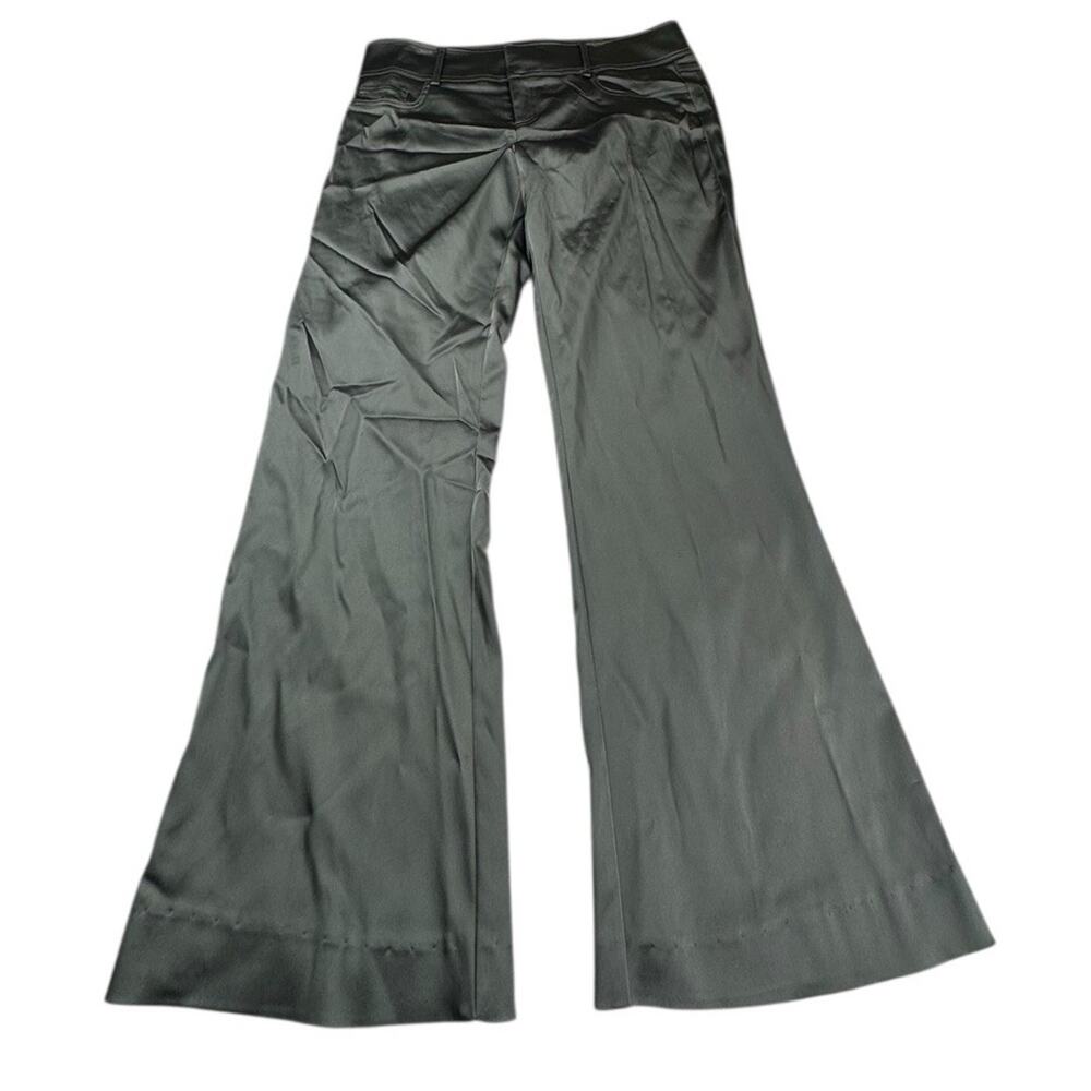 Cache Olive Green Satin Dress Pants Mid Rise Trousers Y2K 12